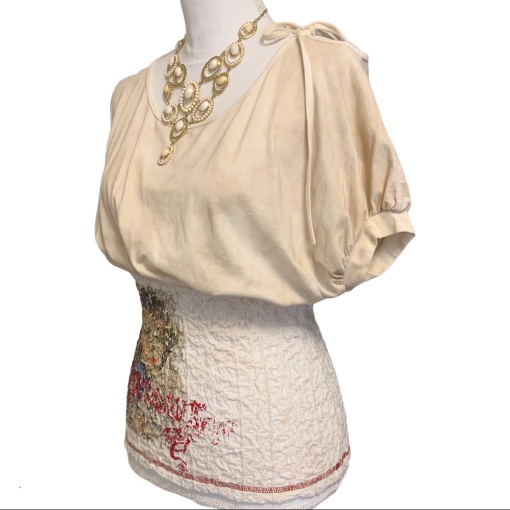 🆕 Retro Lady Cream Contrast Tie ShoulderTop NWT - Picture 3 of 11